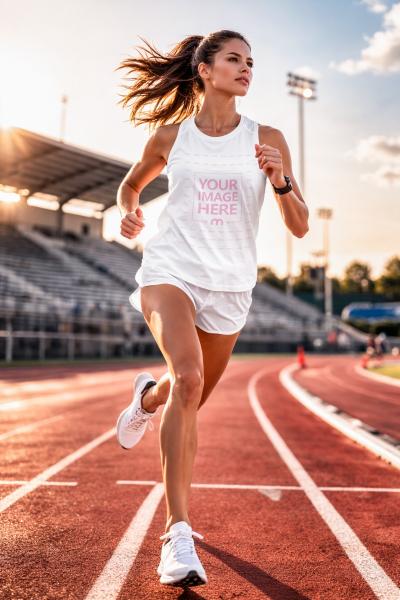 Athletic Tank Top Mockup on Model in Running Track
