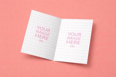 Open Bifold Card Mockup on Coral Background