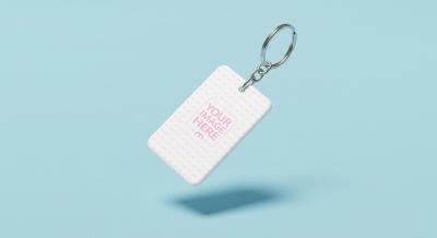 Plastic Keychain Mockup on Light Blue Background