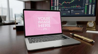 Open Laptop Mockup with Blank Screen for Corporate Techs