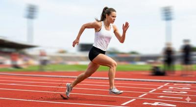 Woman Sprinter Mockup on Track for Dynamic Sports Apparel