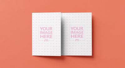 Bifold Pamphlet Mockup on Coral Surface for Printing Preview