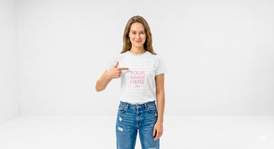 Woman in T-Shirt Mockup for Apparel Design