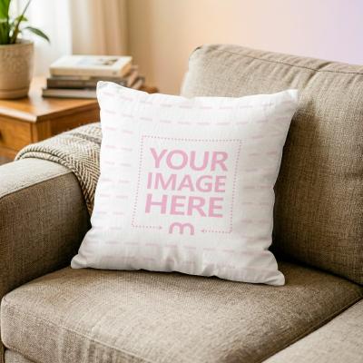 Linen Pillow Mockup on Couch for Rustic Home Decor