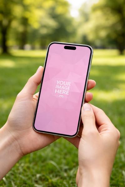 Hands Holding iPhone Mockup with Blank Screen