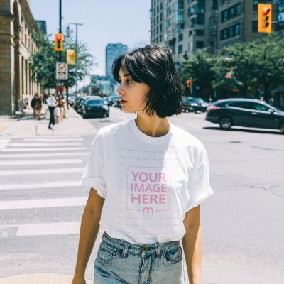 Oversized T-Shirt Mockup on Model in City Street