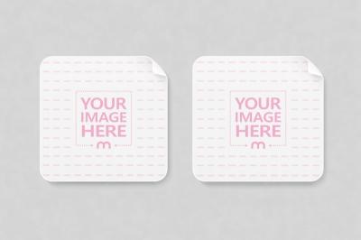Two Square Stickers Mockup with Curled Corners Flat Lay