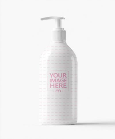 Pump Bottle Mockup with Cap in Minimalist Studio