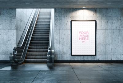 Vertical Billboard Mockup on Concrete Wall in Subway Station