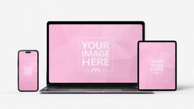 Laptop Tablet and Smartphone Trio Mockup on Neutral Background