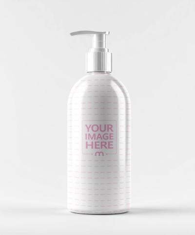 Cosmetic Pump Bottle Mockup with Metallic Nozzle in Studio