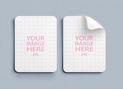 Two Blank Square Stickers Mockup with Peeled Corner Flat Lay