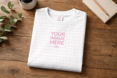 Folded Shirt Mockup on Wooden Table