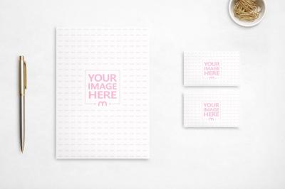 A4 Letterhead and Two Business Cards Mockup