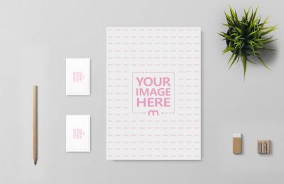 A4 Letterhead and Two Business Cards Mockup