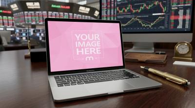 Laptop Screen Mockup with Stock Market Background