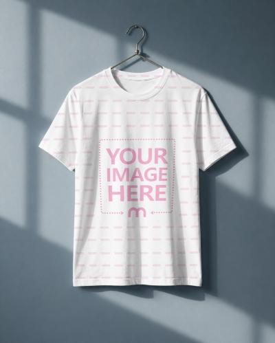 All Over White T-Shirt Mockup on Hanger