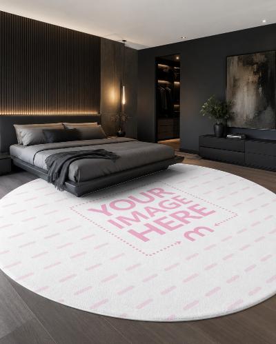 Circular Carpet Mockup in Luxury Bedroom