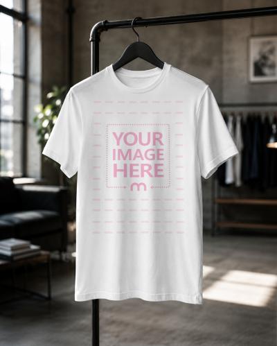 Customisable T-Shirt Mockup on Hanger in Studio