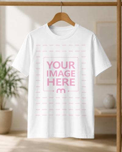 White T-Shirt Mockup on Wooden Hanger