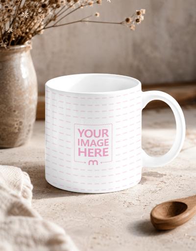 White Ceramic Mug Mockup with Rustic Neutral Styling