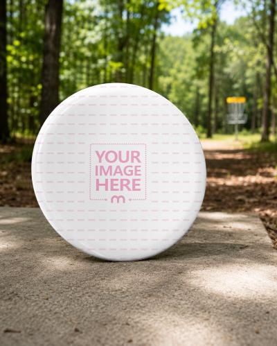 Realistic White Disc Golf Disc Mockup in Nature