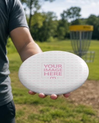 White Customisable Disc Golf Disc Mockup in Hand