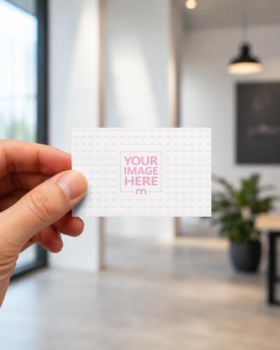 Hand Holding Business Card Mockup in Modern Office