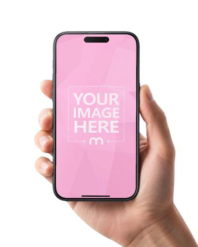 Hand Holding Smartphone Mockup with Customizable Screen and Background