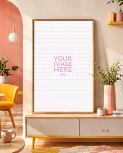 Colorful Poster Frame Mockup in Bright Modern Interior