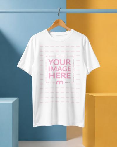 White T-Shirt Mockup on Colorful Studio Background