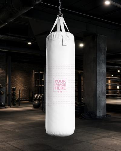 Customisable Boxing Punching Bag Mockup in Dark Industrial Gym