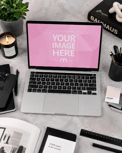 MacBook Screen Mockup on Creative Designer Desk