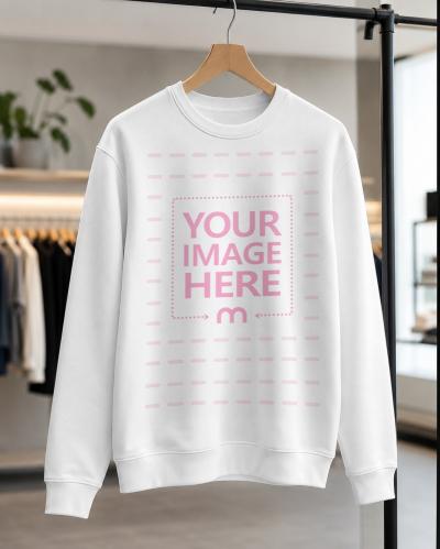 Realistic Crewneck Sweatshirt Mockup on Wooden Hanger