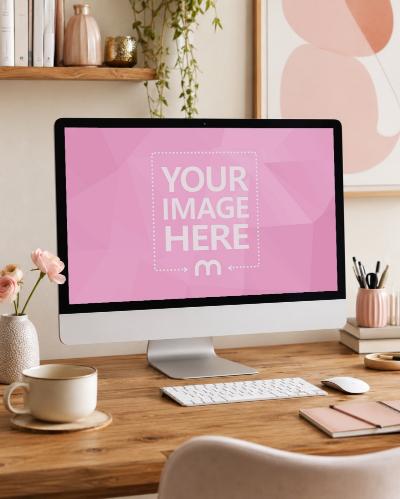 iMac Screen Mockup in Bright Pastel Home Office