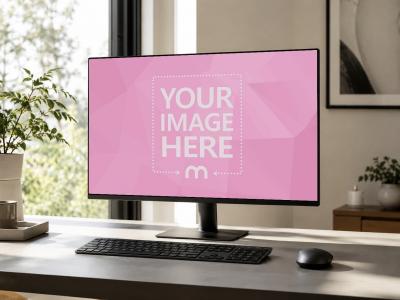 Desktop Monitor Screen Mockup in Modern Home Office