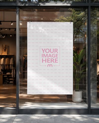 Shop Window Banner Mockup with Customizable Poster