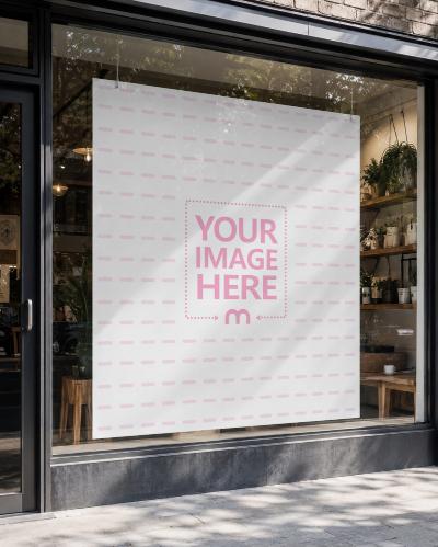 Large Shop Window Poster Mockup Behind Glass