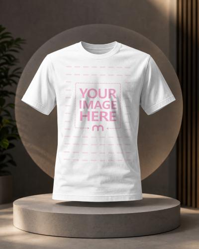 Floating White T-Shirt Mockup on Luxury Pedestal