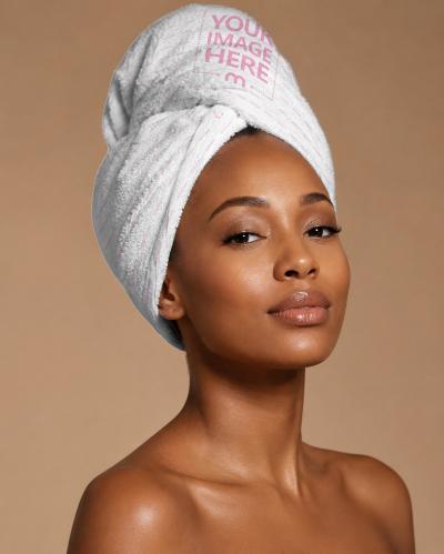 Hair Towel Turban Mockup Worn by Black Woman