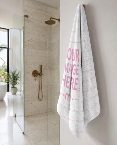 Hanging White Bath Towel Mockup on Wall Hook