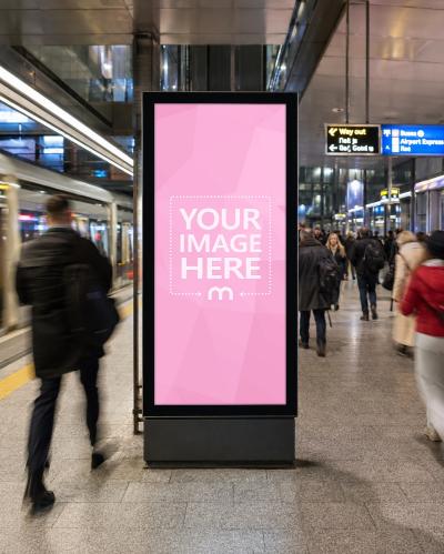 Metro Digital Billboard Mockup in Busy Subway Station