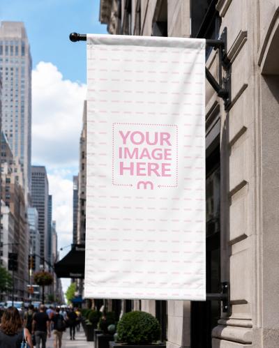 City Street Banner Mockup with Customizable Vertical Design