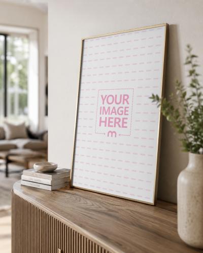 Gold Poster Frame Mockup – Modern Living Room Wall Art Display