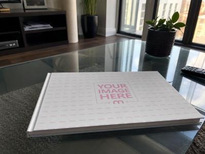 A4 Landscape Hardcover Book Mockup – Modern Coffee Table Scene