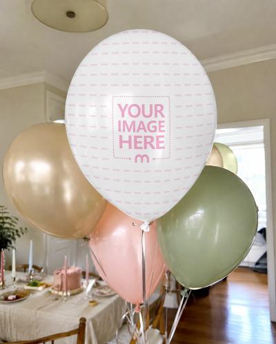 Birthday Balloon Mockup Custom White Balloon in Pastel Party Scene