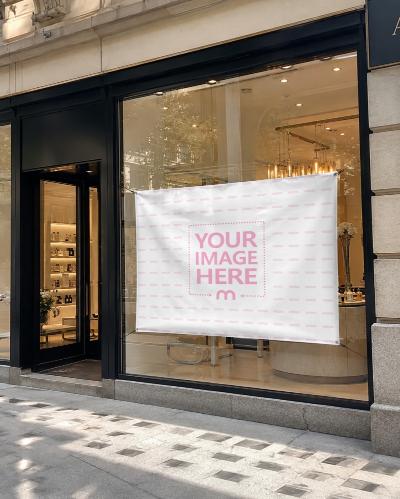 Luxury Storefront Window Banner Mockup Horizontal Retail Display