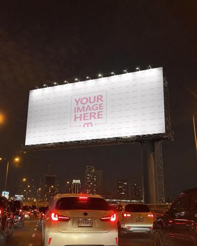 Highway Billboard Mockup Generator at Night Illuminated