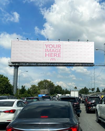 Highway Billboard Mockup – Daytime Traffic Jam Advertising