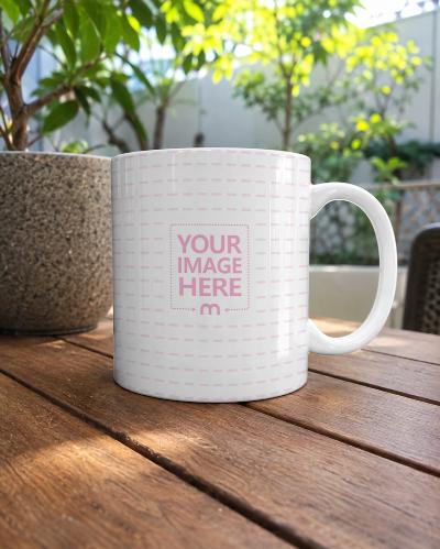 Ceramic Mug Mockup Generator Sunny Outdoor Garden Scene